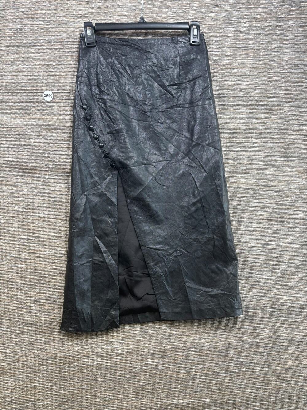 Karina Grimaldi Skirt Womens XS Black Faux Leather Asymmetrical Midi Lined Slit